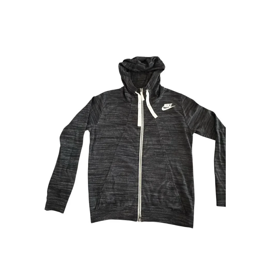 Nike Full Zip Hoodie Sweatshirt‎ Black Heathered Size M Cotton Blend Drawstring